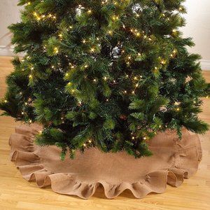 72" Round Natural Ruffle Trim Jute Burlap Xmas Tree Skirt